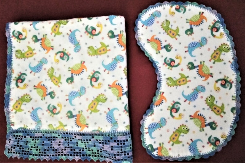 Baby Burp Cloth with Hand Crocheted Edge Bright Colored Flowers Quilted Flannel