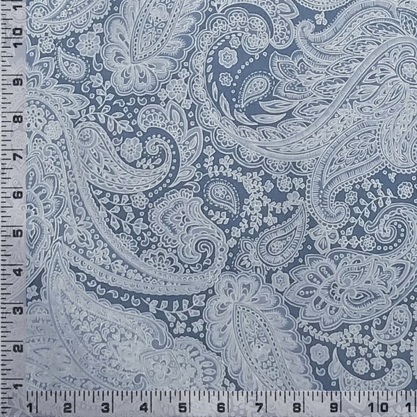 Ice Blue Metallic Paisley Fabric