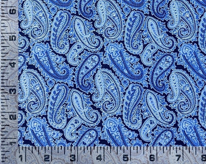 Blue Paisley Fabric – North Cott paisley Metallic Cotton Fabric
