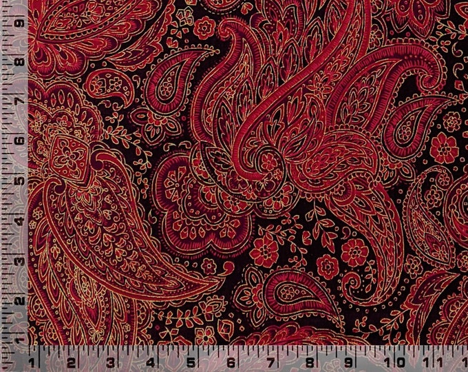 Red Paisley Fabric – Timeless Treasures Metallic Paisley