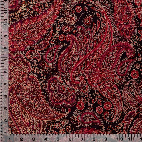 Red Paisley Fabric – Timeless Treasures Metallic Paisley