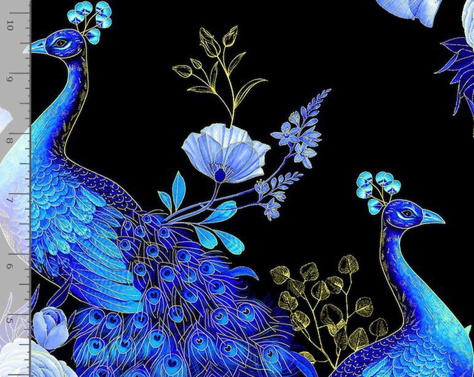 Fabric with Peacocks – Cotton Metallic Peacocks Cotton Fabric