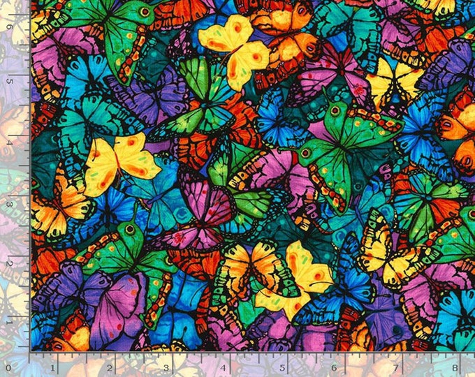 Fabric with Butterflies – Timeless Treasures Packed Multi Bright Butterflies