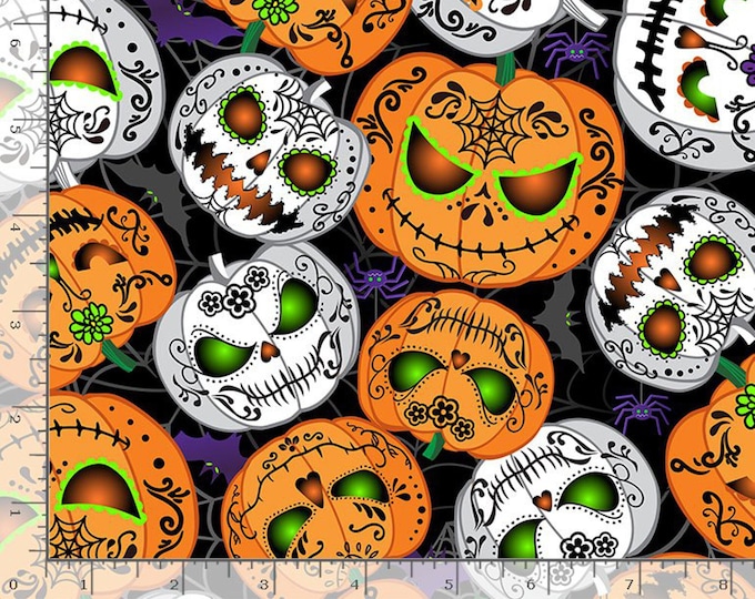Halloween Pumpkin Fabric – Timeless Treasures Scary Pumpkins Glow
