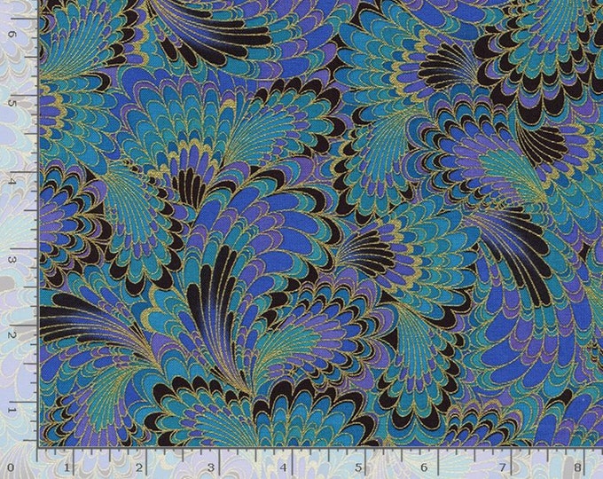 Peacock – Timeless Treasures Palazzo Metallic Abstract Endpaper Peacock Fabric