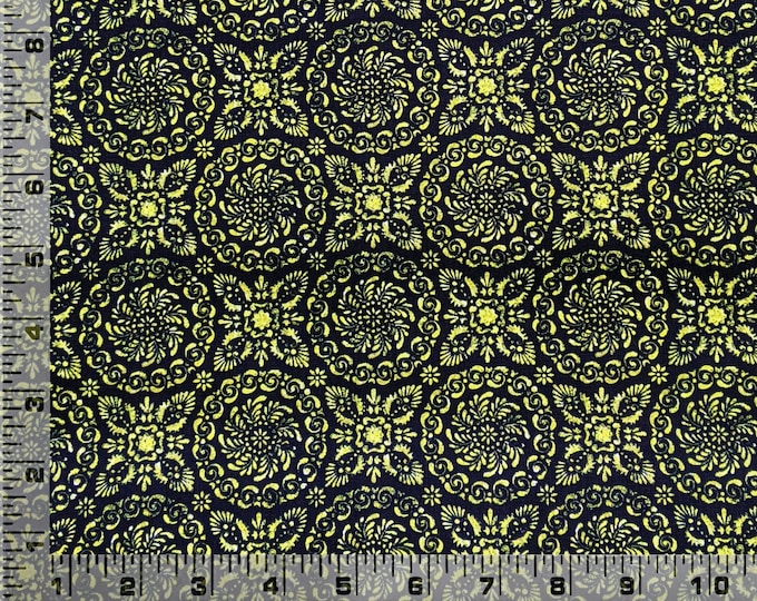 Exquisite Gold and Black Medallion Cotton Fabric for a Touch of Elegance.