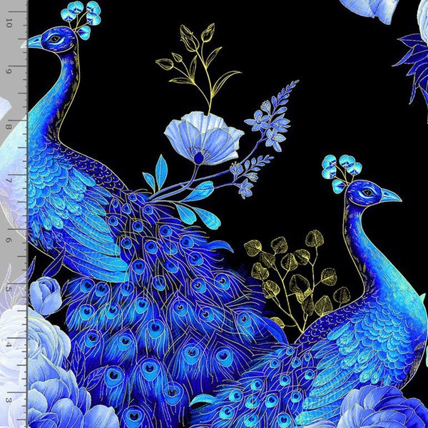Fabric with Peacocks – Cotton Metallic Peacocks Cotton Fabric