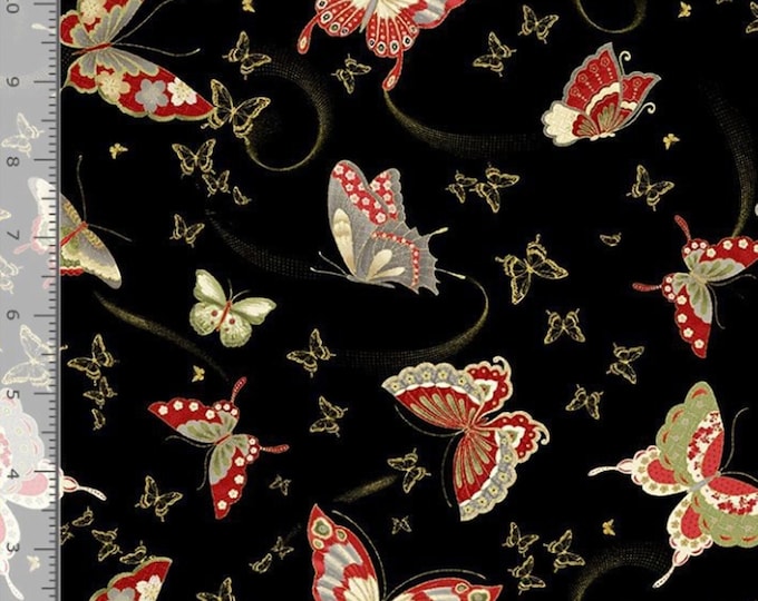 fabric with Butterflies – Timeless Treasures Metallic Asian Butterflies