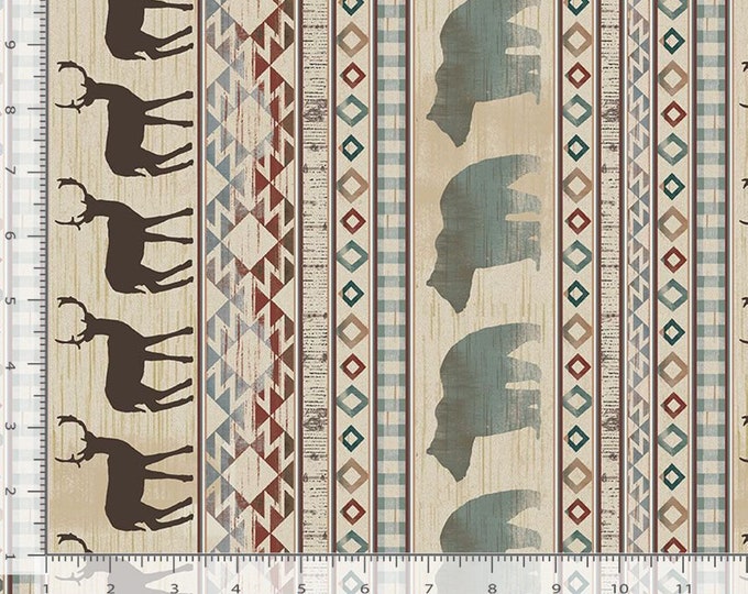 Southwest Fabric by the Yard – Timeless Treasures Cabin Adventure Animal 11" Stripe