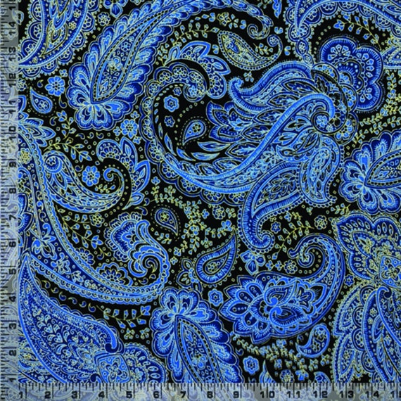 Blue Paisley Fabric Timeless Treasures Metallic Paisley - Etsy