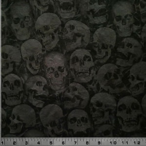 Charcoal and Black Gothic Skull Fabric – Last piece of fabric 21 x 42in