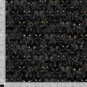 Black Cats with Colorful Eyes Fabric – Discover our Purrfect Fabric Collection Featuring Feline Friends