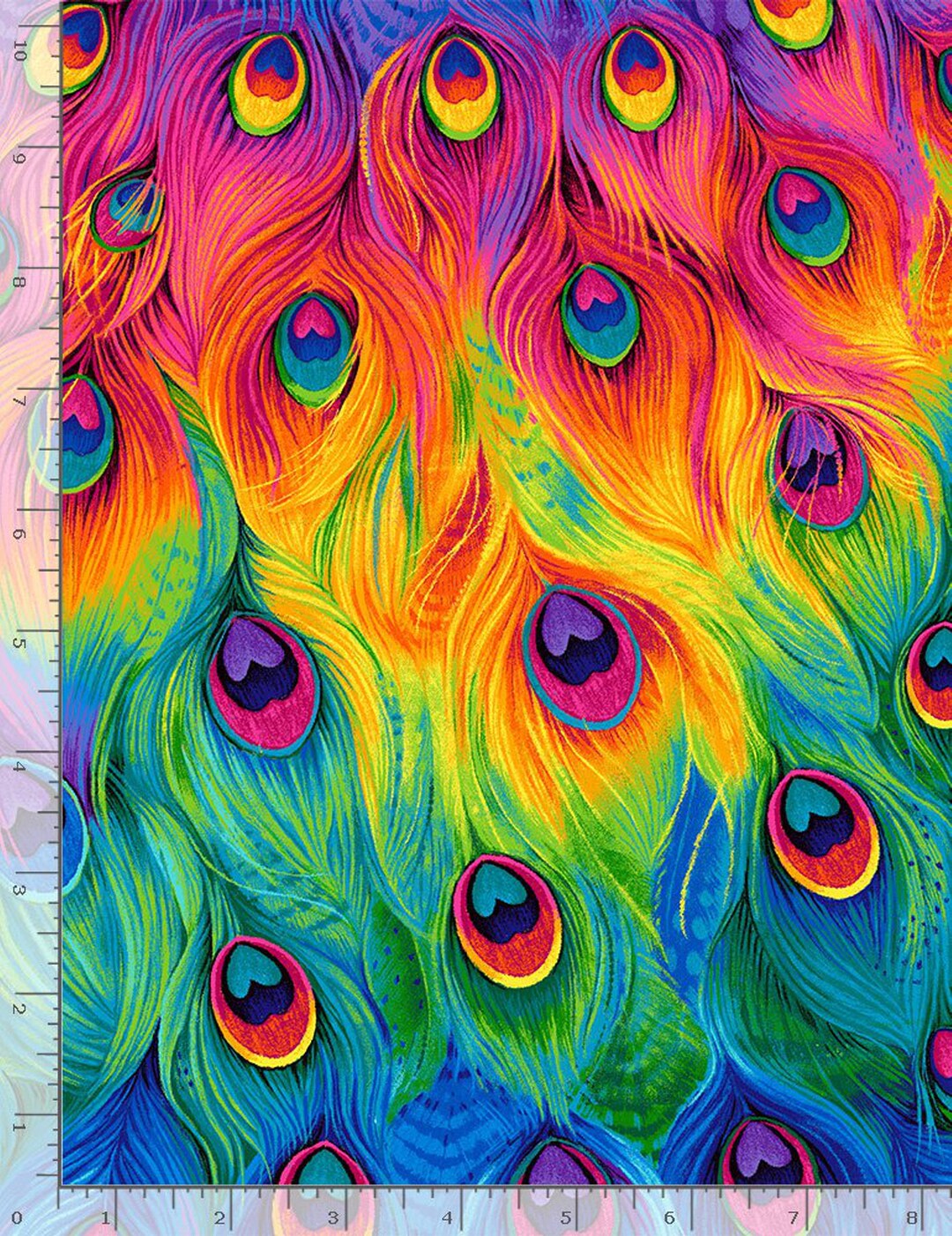 Colorful Peacock Feather Fabric Timeless Treasures Packed Rainbow