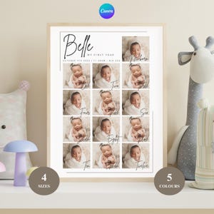 Baby's First Year Poster Template | Custom Printable Milestone Board | 1st Birthday Photo Collage | Baby Milestone Sign | 12-Month Memory