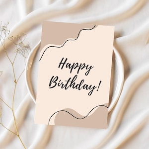 Tarjeta de feliz cumpleaños, diseño estético de dos caras, PDF A5 imprimible, mensaje en el interior, descarga instantánea, tarjeta de felicitación de cumpleaños única