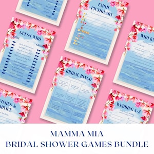 Paquete de 7 juegos para despedida de soltera MAMMA MIA!, juegos de estética griega para despedidas de soltera, actividades divertidas para despedidas de soltera, descarga instantánea