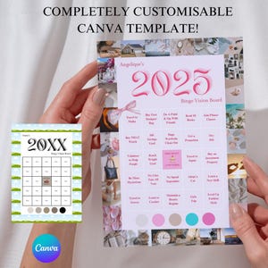 2025 Bingo Card & Vision Board Canva Template – Custom Photo Vision Board for New Year, Manifestation, Goal Tracker, Motivation, Inspiration