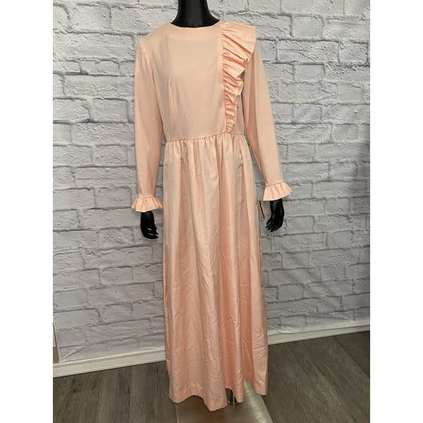 Vintage Peach Maxi Dress 80s Ruffle L Kohler NWT Deadstock Union USA Made