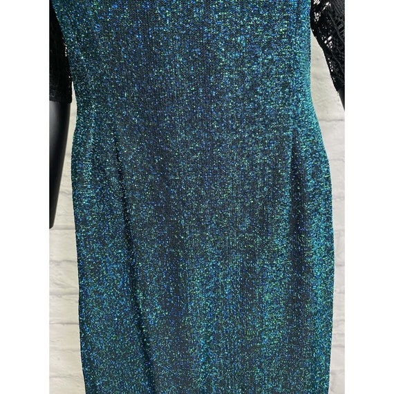 Vintage 70s Handmade Maxi Glitter Dress Lace L Pr… - image 4