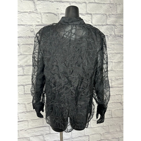 Joan Leslie Black Sheer Lace Abstract Print Butto… - image 5