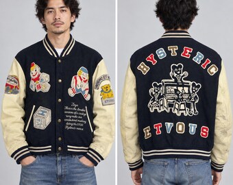 Hysteric Et Vous Paris Vintage Varsity Jacket Leather Sleeve Patchwork Black L