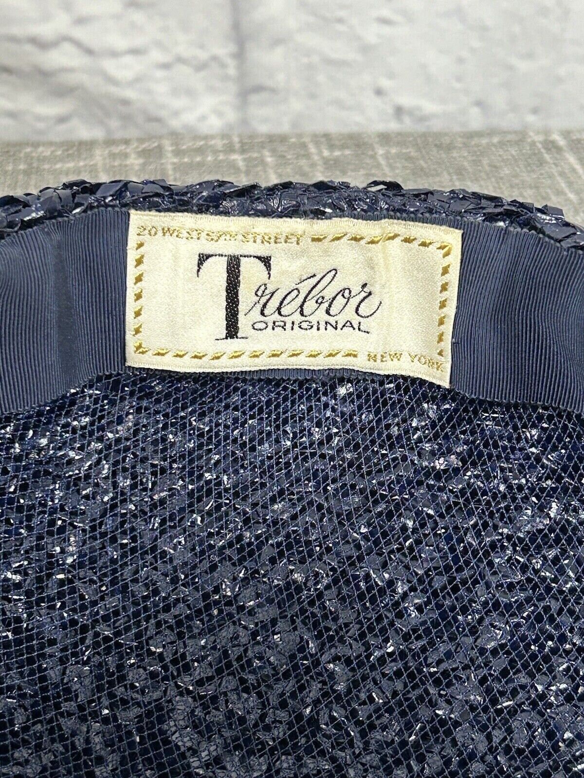 Vintage Trebor 1950s Lacquered Raffia Woven Hat Turban Bubble Navy Blue With Box Vintage Trebor 1950s Lacquered Raffia Woven Hat Turban  main image 2