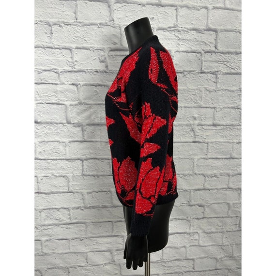 Vintage 80's Black Red Rose Metallic 100% Acrylic… - image 4