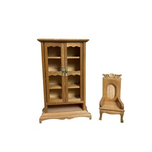 Miniature Dollhouse Furniture Armoire Chair Wooden Vintage Decor Display