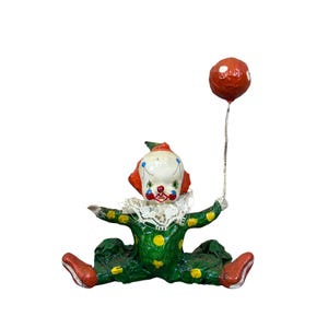 Vintage Paper Mache Clown Figurine with Balloon Circus Decor Collectible