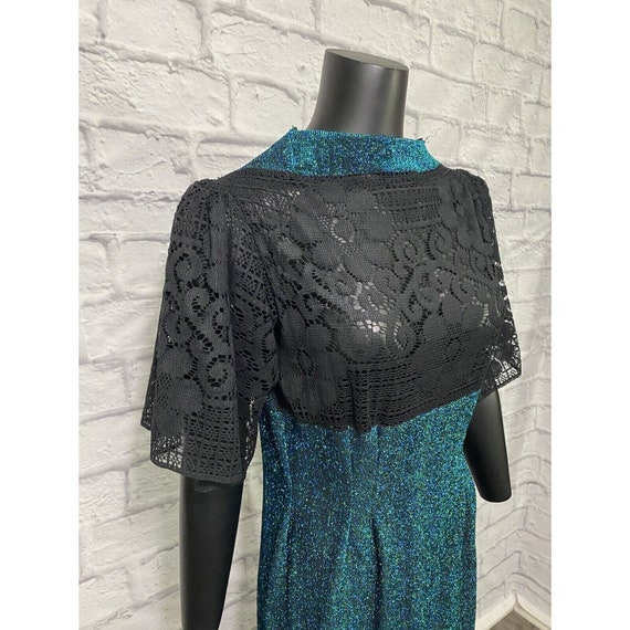 Vintage 70s Handmade Maxi Glitter Dress Lace L Pr… - image 3