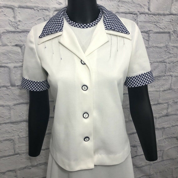 Vintage Mod Shift Dress Gingham Blue Accent Jacke… - image 2