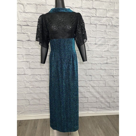 Vintage 70s Handmade Maxi Glitter Dress Lace L Pr… - image 1