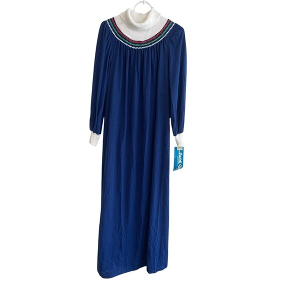 cuddl duds maxi dresses Cuddl Duds Maxi Nightgown Blue Womens Size L Long Sleeve Ribbed Turtleneck NWT