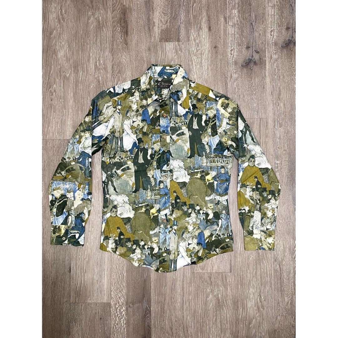 Chemise Et Cie Vintage 70s Men's Button Down Shirt Long Sleeve Size