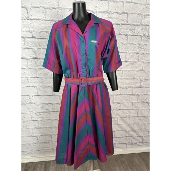 Cabrais Colorful Dress Stripe Belted Front Button 
