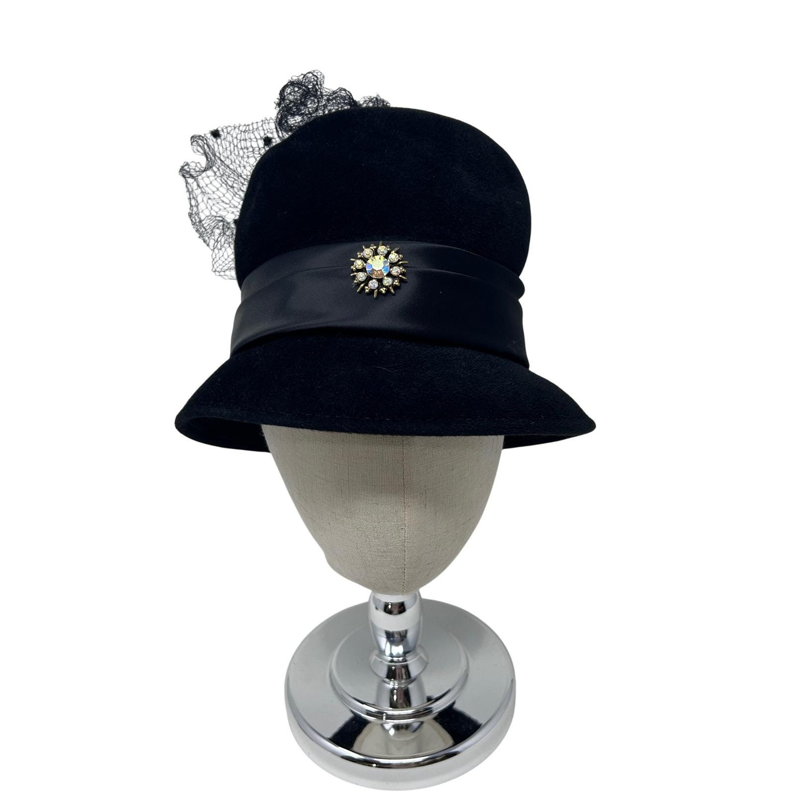 Anita Porritt Black Velvet Bow Hat Stunning Rhinestone Accent Designer Millinery Rhinestone Grief Hat - Etsy main image 3