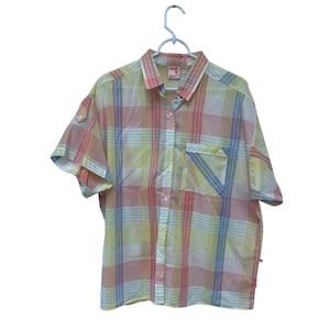 Chemise boutonnée Wrangler 38 pour femme, carreaux pastel, manches courtes, rodéo vintage