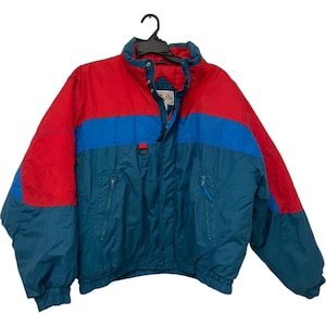 McGregor Ski Jacket Mens XL Red Blue Colorblock Pure Nylon Full Zip Pockets Vtg
