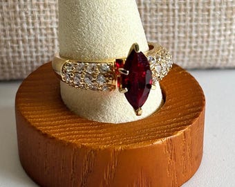 Gold Vermeil Marquise Red Stone Pave Accent Ring 925 Sterling Silver Size 8.75