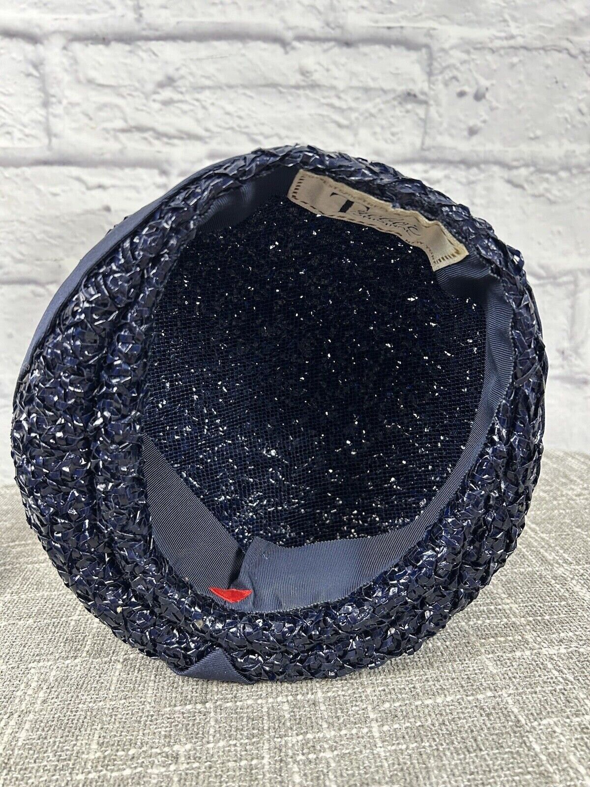 Vintage Trebor 1950s Lacquered Raffia Woven Hat Turban Bubble Navy Blue With Box Vintage Trebor 1950s Lacquered Raffia Woven Hat Turban  main image 3