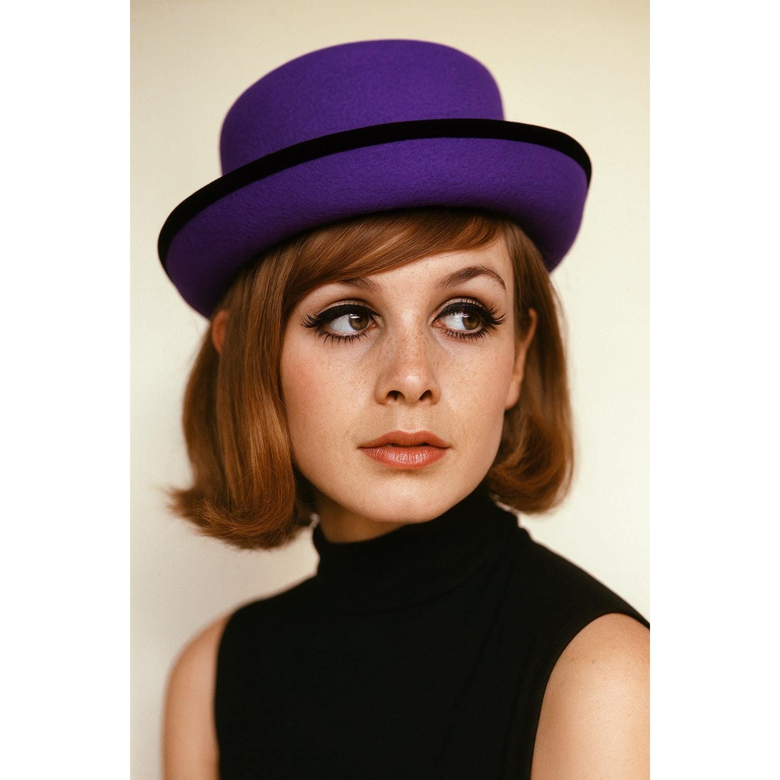 Street Smart Betmar Purple Wool Pillbox Hat Black Velvet 