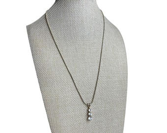 Sterling Silver 925 Three Stone Graduated CZ Pendant Snake Chain Necklace 6g