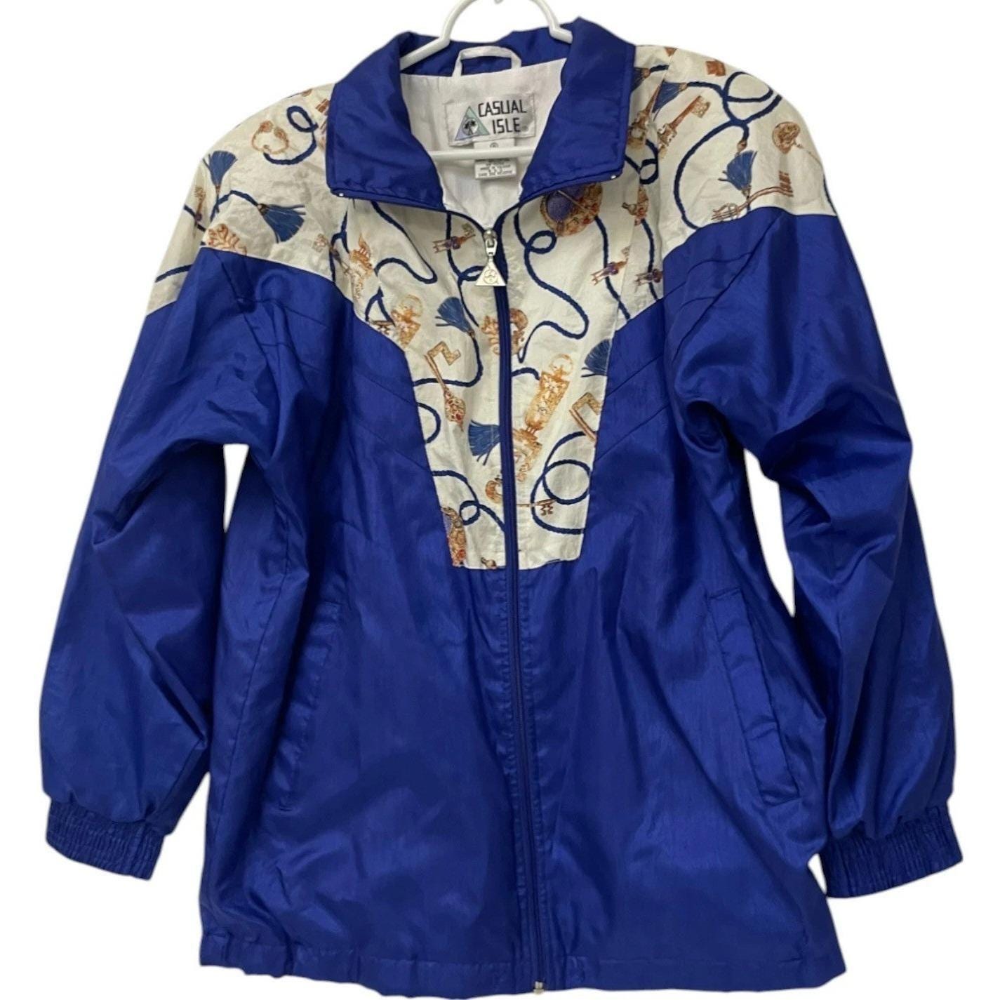 Casual Isle Windbreaker Jacket Vintage 90s S Royal Blue Gold 