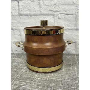 Vintage Mid Century Ice Bucket Faux Leather Handles Moldtronics 60s 70s Barware