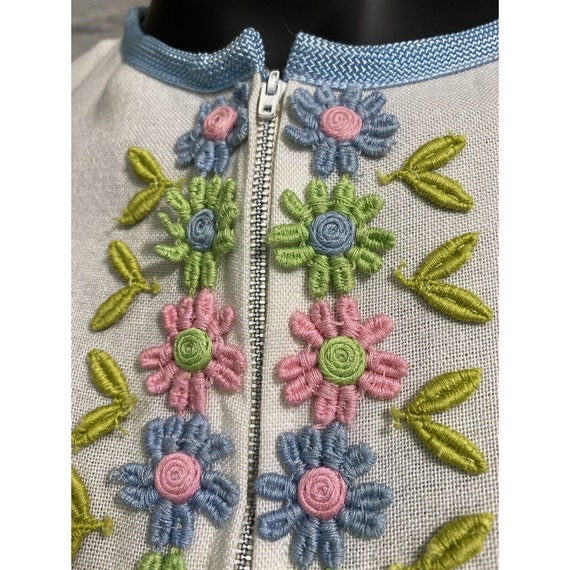 Vintage Daisy Embroidery Midi Dress 60s 70s M Mod… - image 3