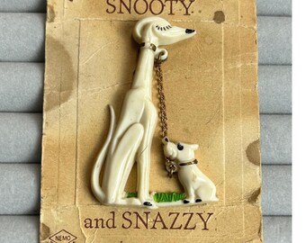 1940s Nemo Snooty & Snazzy Dog Brooch Pin Original Card Celluloid Vintage Deco