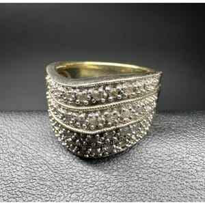 Bred pärlring i sterlingsilver 925 med flera rader, pavé, statement-band, storlek 7,5