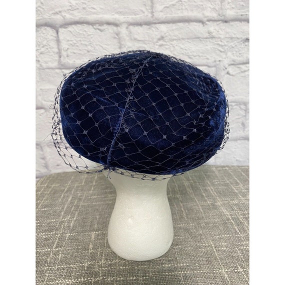 Vintage 60s Hat Tiered Hat Midnight Blue Velvet R… - image 3