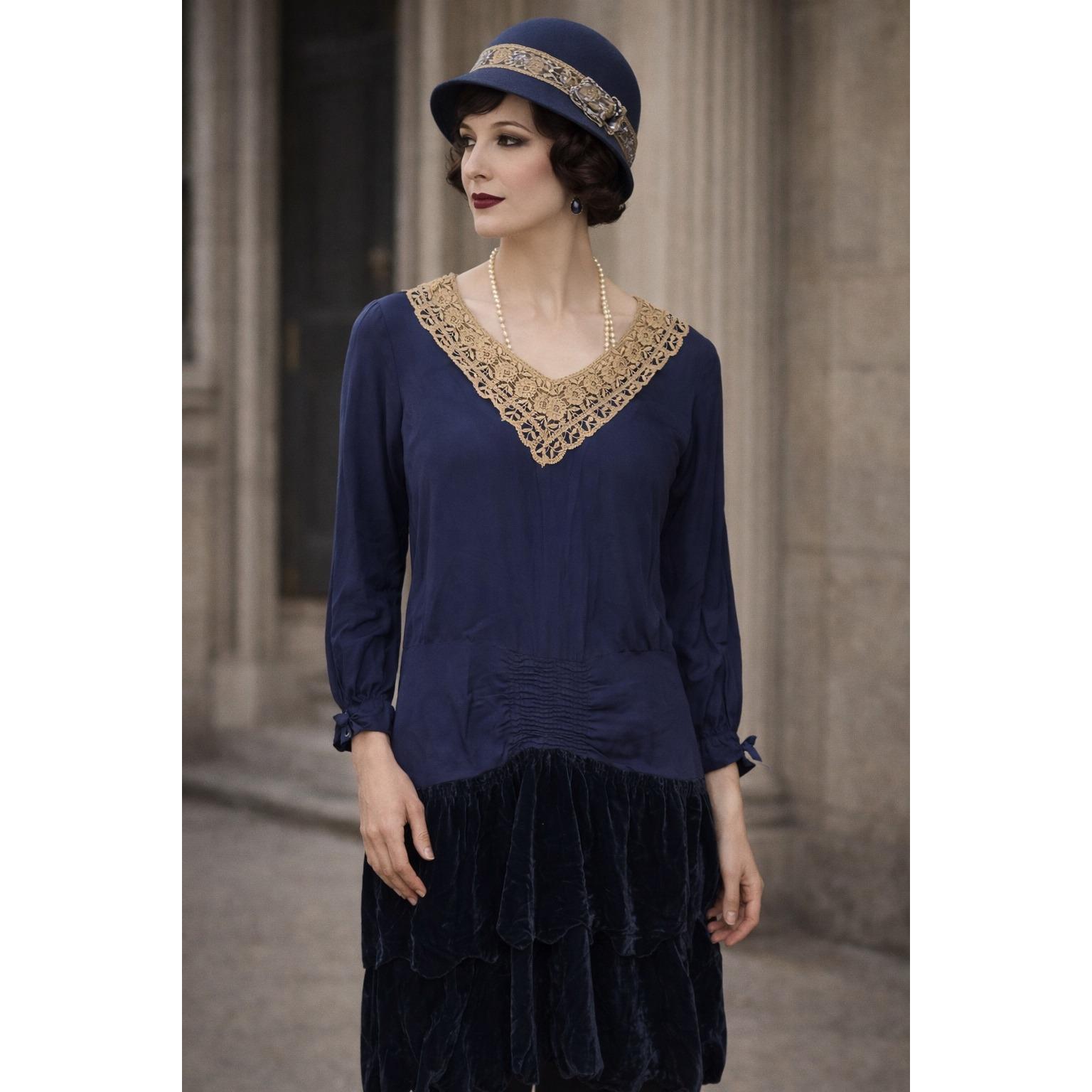 green emerald velvet dress Shop 1920s Dresses - Handcrafted Floral Day Dress