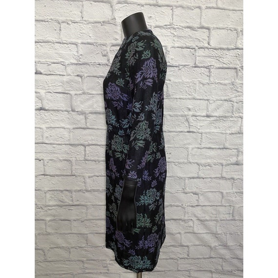 Vintage Midi Knit 60s 70s Dress Floral L Shift Lo… - image 4